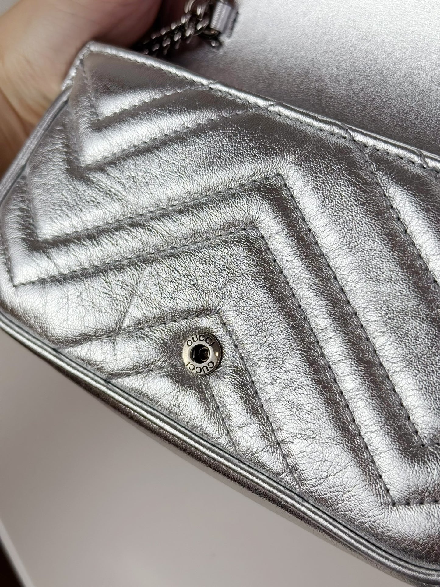 Gucci Vintage Silver Super Mini Marmont Shoulder Crossbody Bag