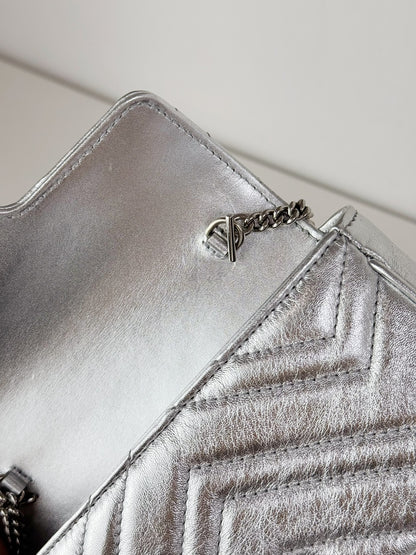Gucci Vintage Silver Super Mini Marmont Shoulder Crossbody Bag