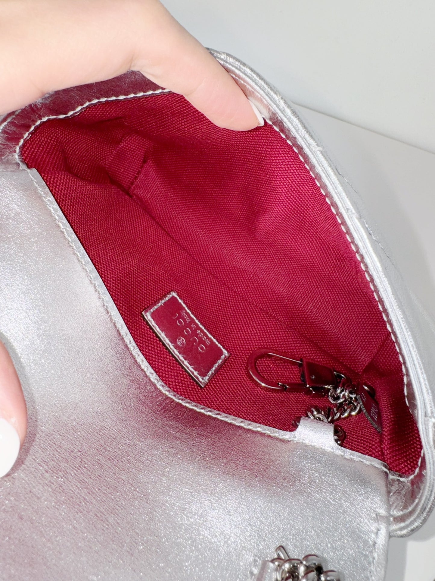 Gucci Vintage Silver Super Mini Marmont Shoulder Crossbody Bag