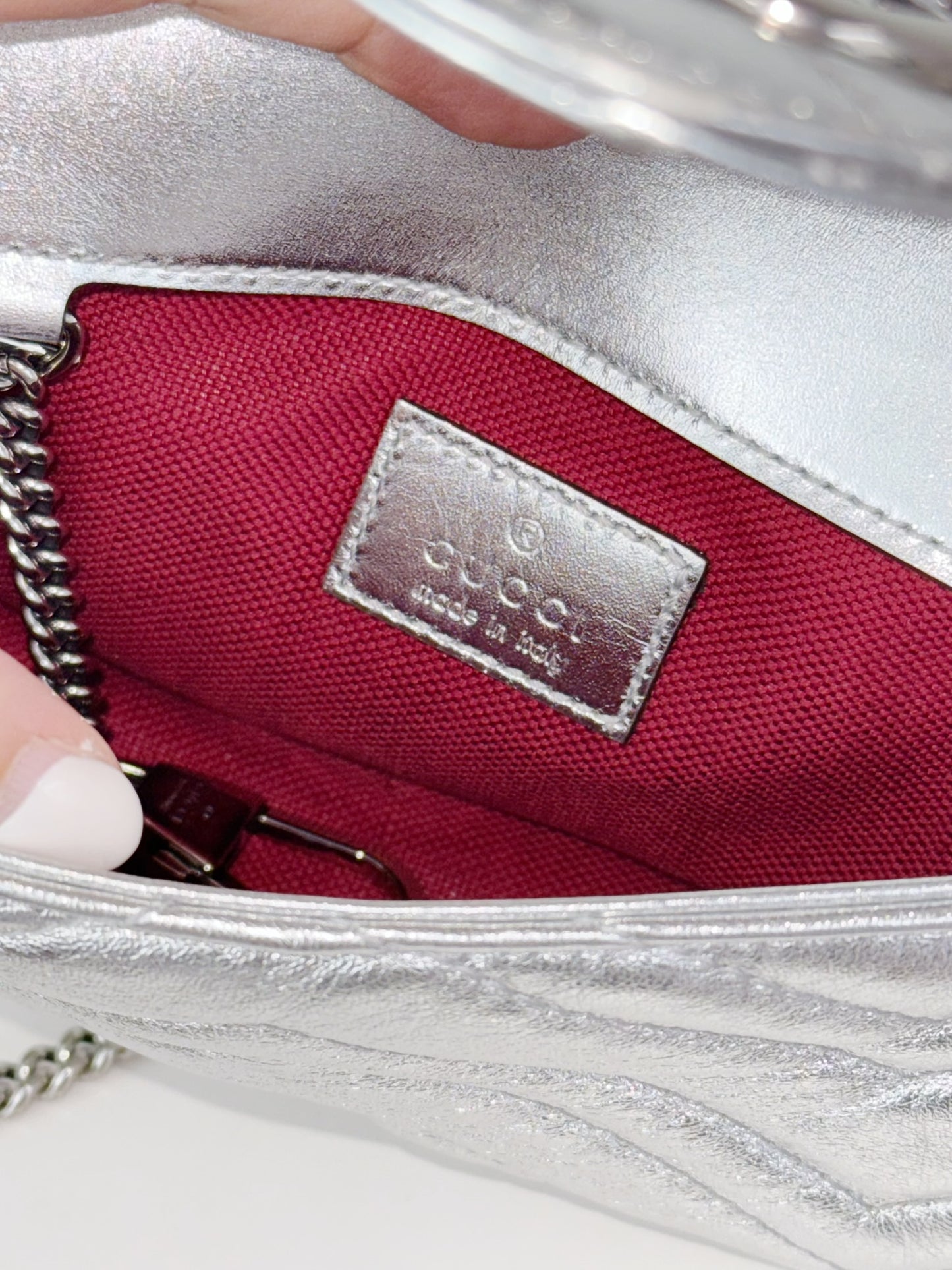 Gucci Vintage Silver Super Mini Marmont Shoulder Crossbody Bag