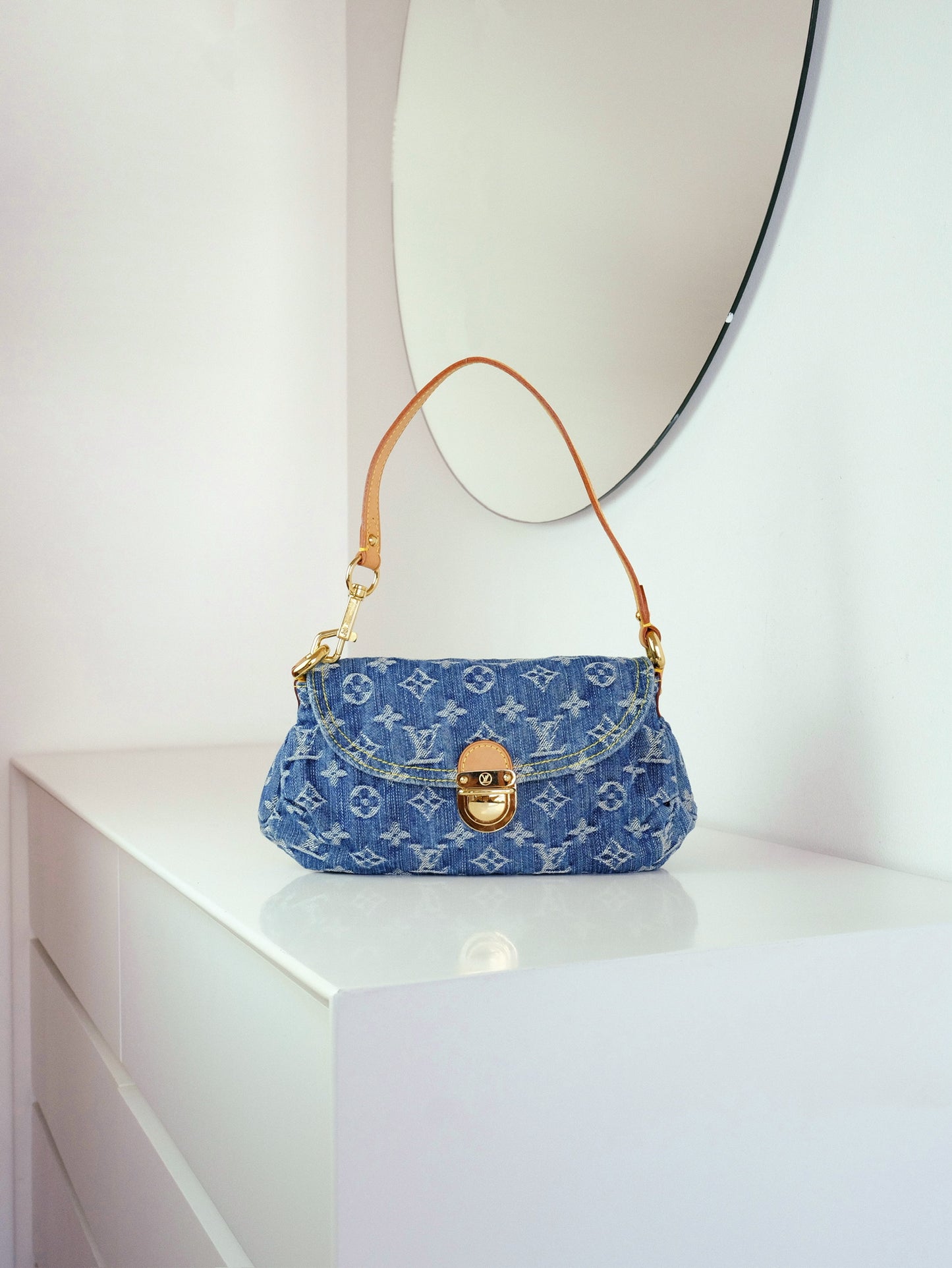 Louis Vuitton Denim Pleaty Mini One Shoulder Handbag