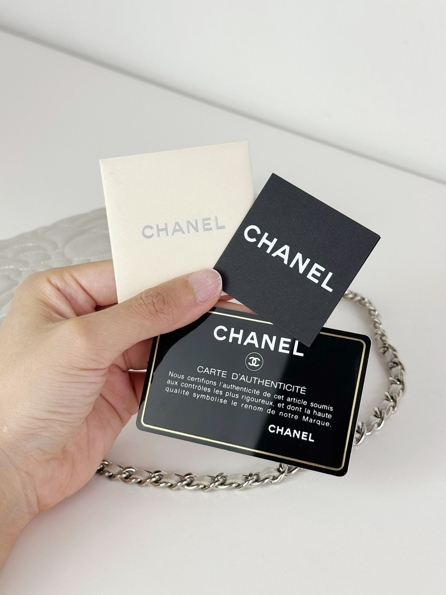 Chanel Silver Camellia Chain Pouch Handbag Shoulder Bag
