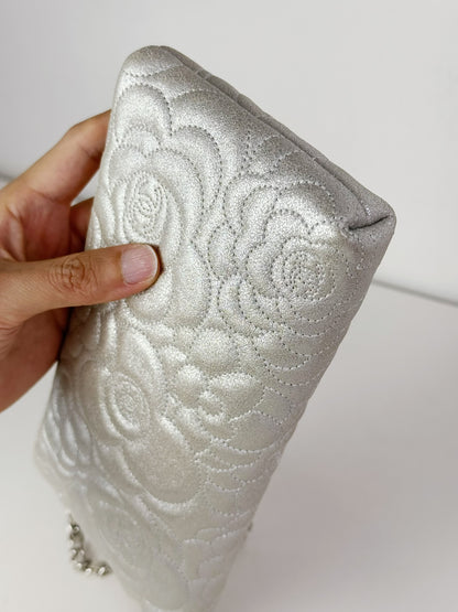 Chanel Silver Camellia Chain Pouch Handbag Shoulder Bag