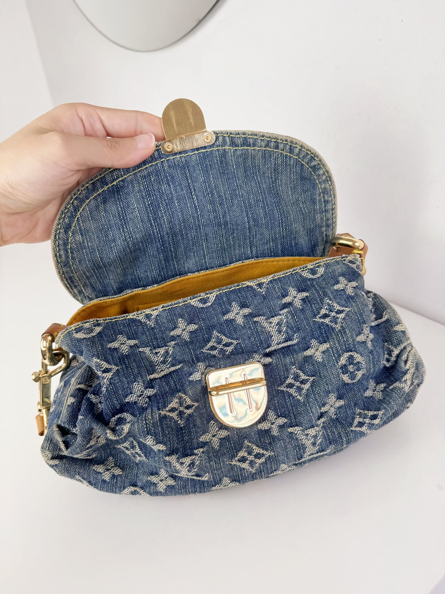 Louis Vuitton Denim Pleaty Mini One Shoulder Handbag