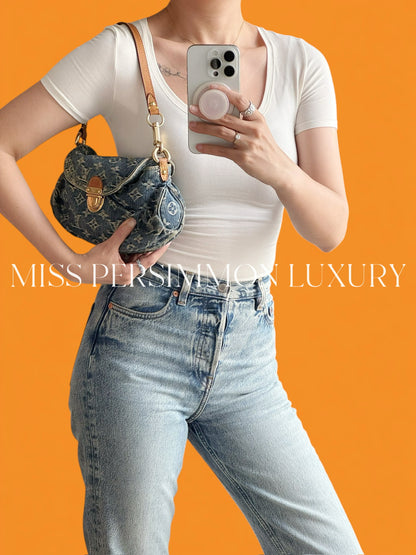 Louis Vuitton Denim Pleaty Mini One Shoulder Handbag