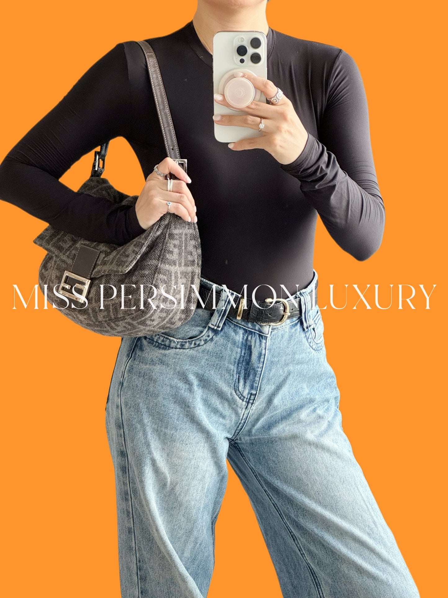 Fendi Vintage Wool Zucca Mamma Baguette Shoulder Bag