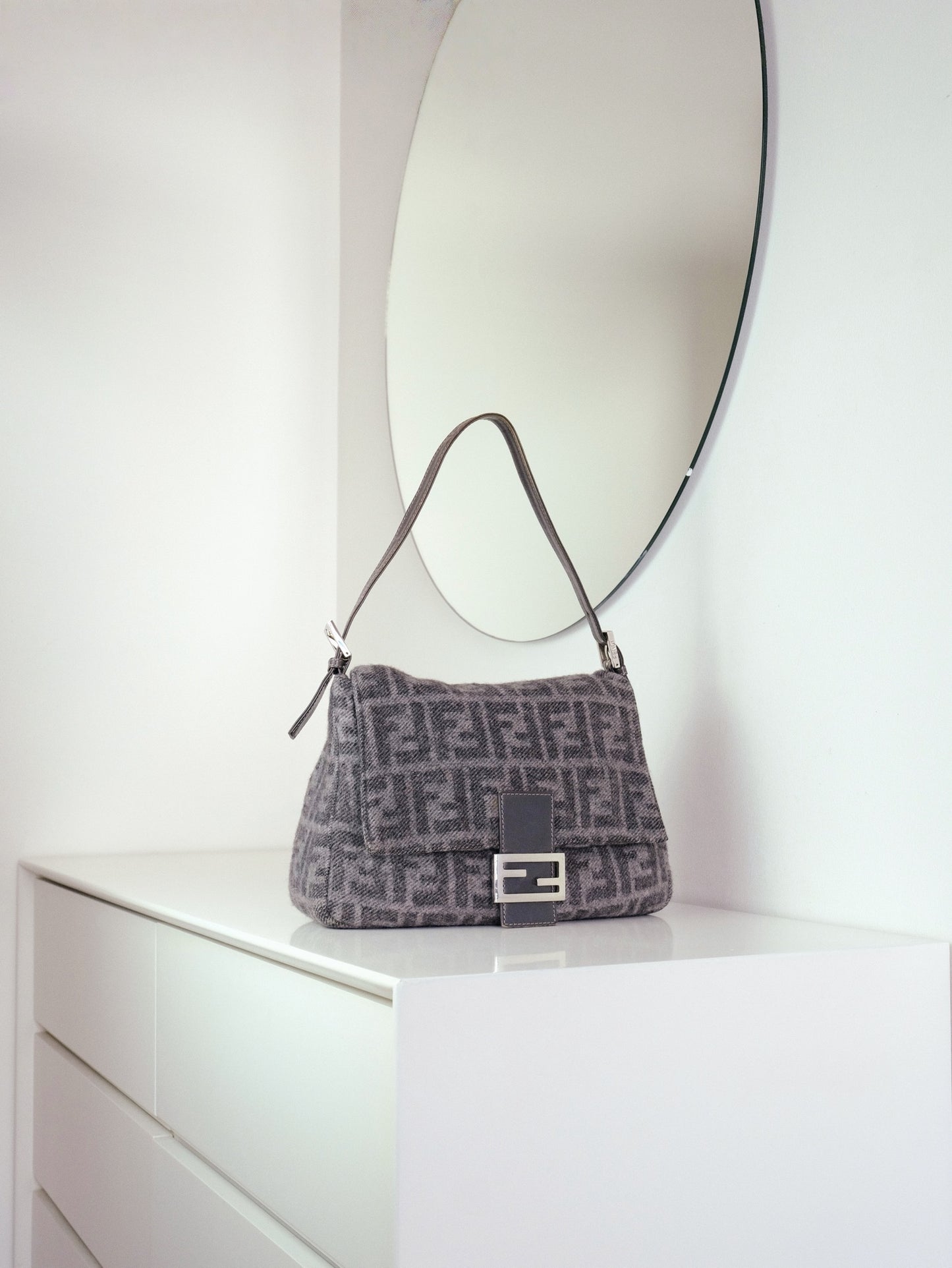 Fendi Vintage Wool Zucca Mamma Baguette Shoulder Bag