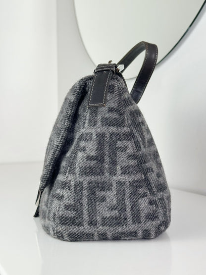 Fendi Vintage Wool Zucca Mamma Baguette Shoulder Bag