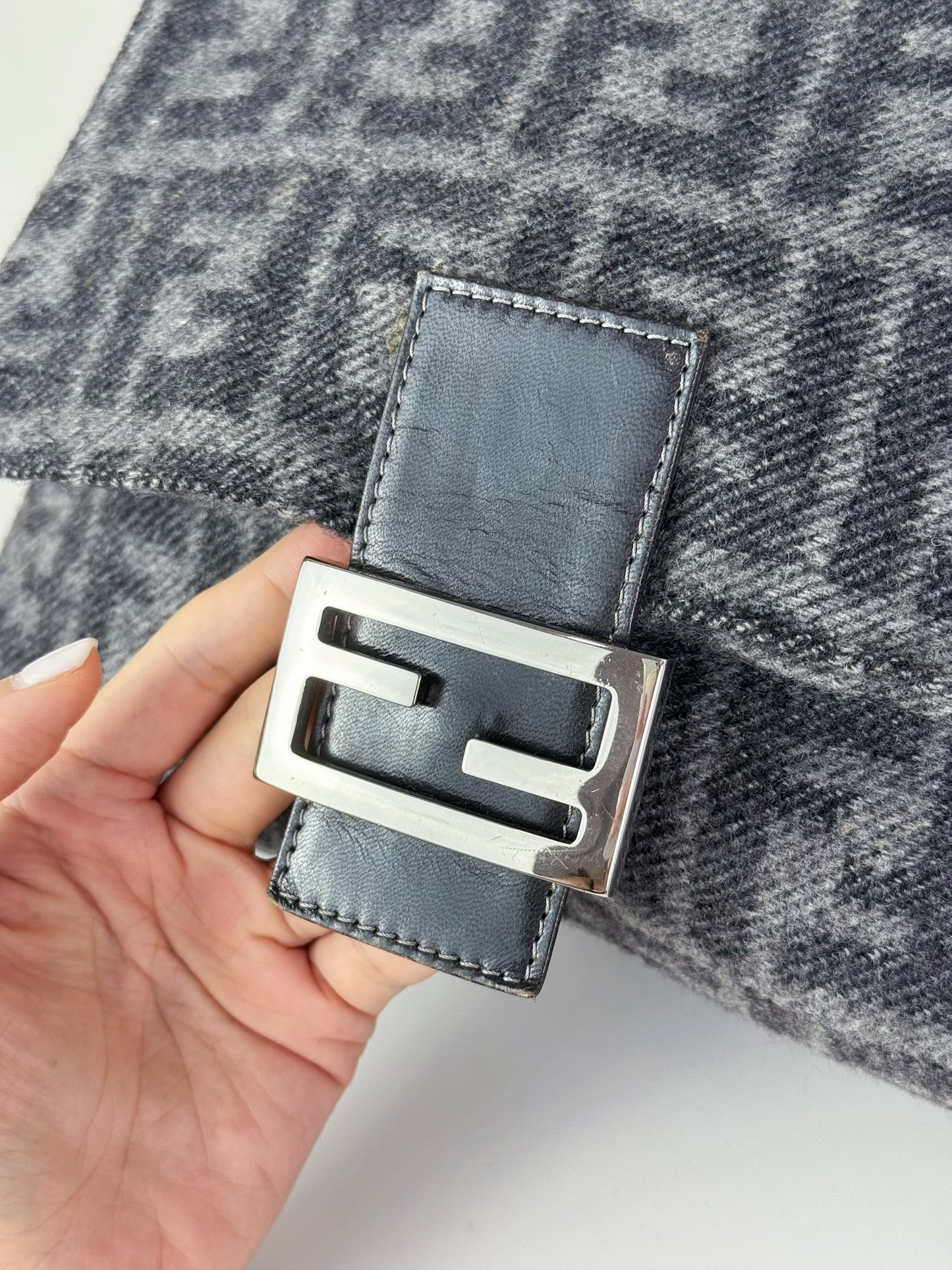 Fendi Vintage Wool Zucca Mamma Baguette Shoulder Bag