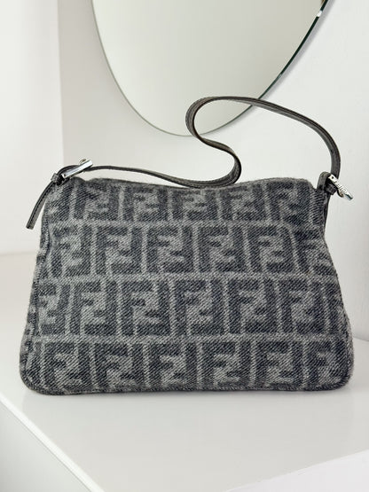 Fendi Vintage Wool Zucca Mamma Baguette Shoulder Bag