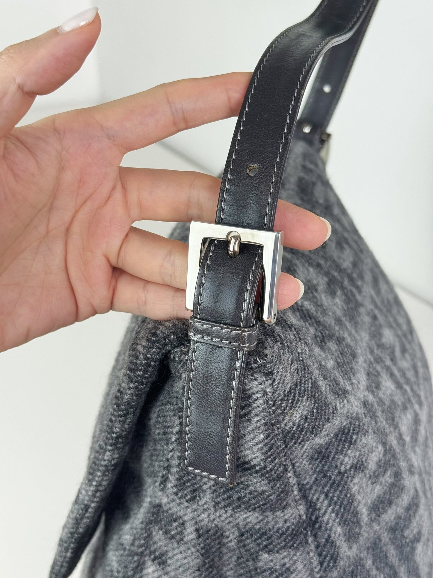 Fendi Vintage Wool Zucca Mamma Baguette Shoulder Bag