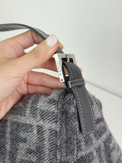 Fendi Vintage Wool Zucca Mamma Baguette Shoulder Bag