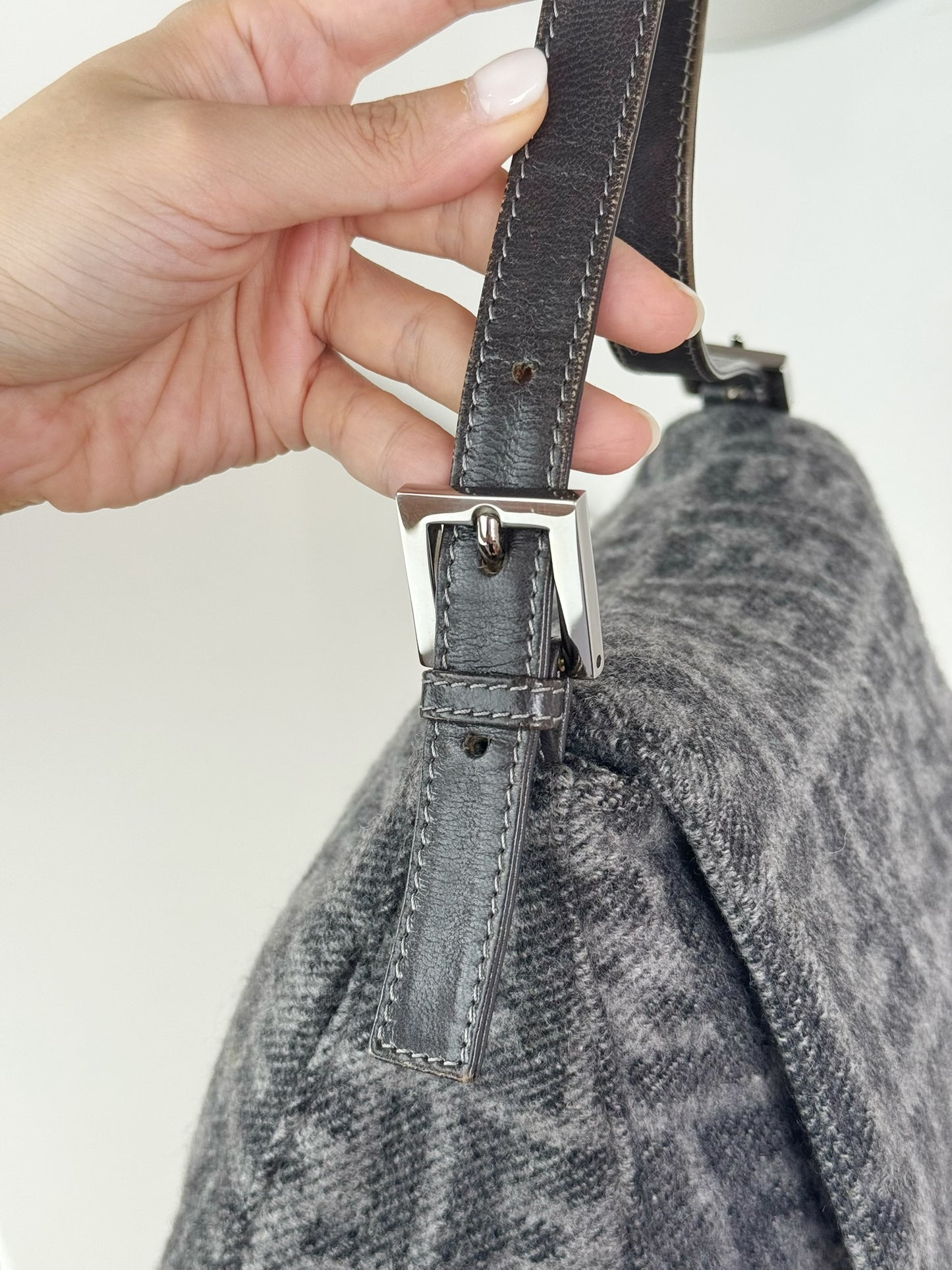 Fendi Vintage Wool Zucca Mamma Baguette Shoulder Bag