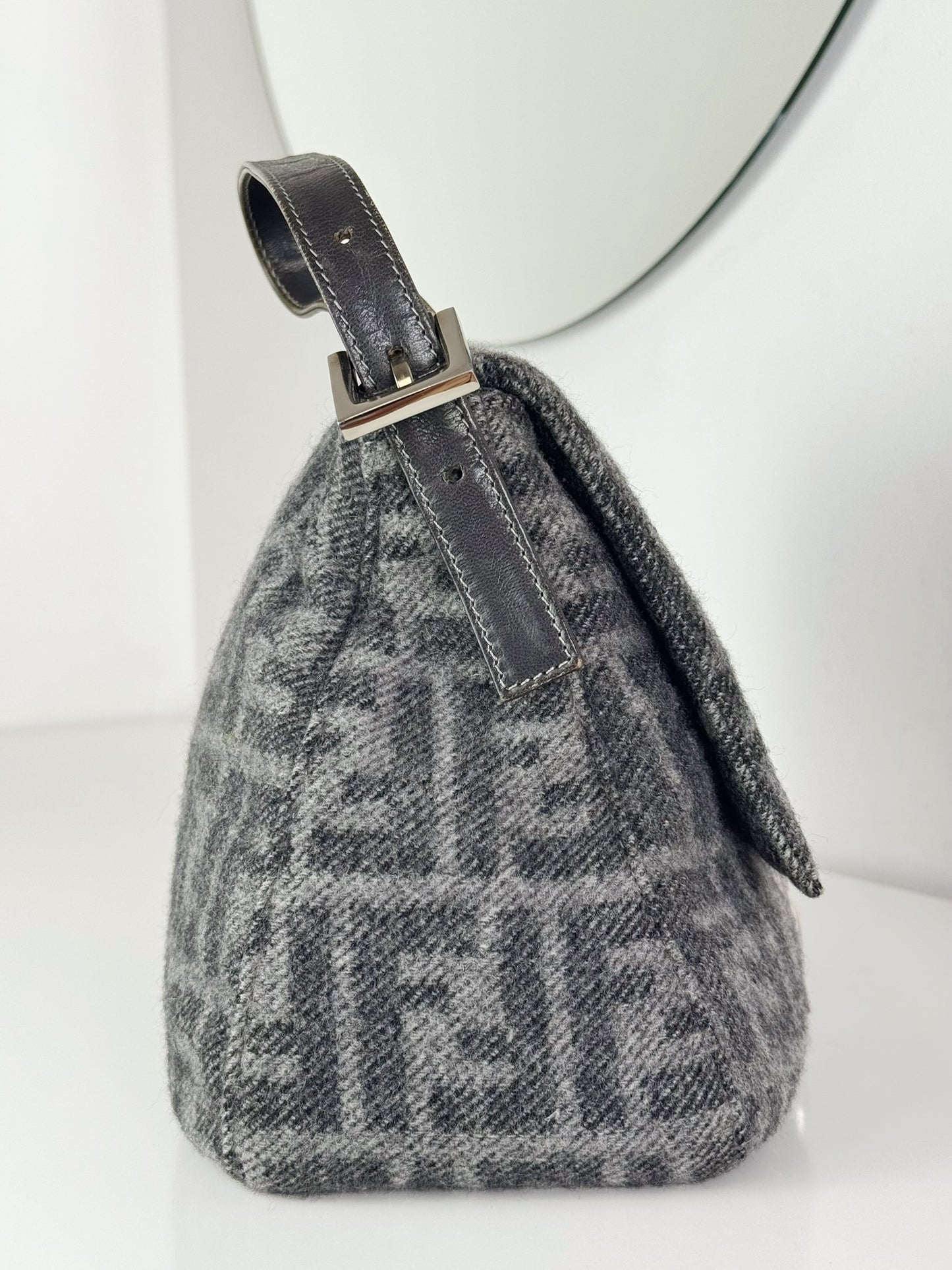 Fendi Vintage Wool Zucca Mamma Baguette Shoulder Bag