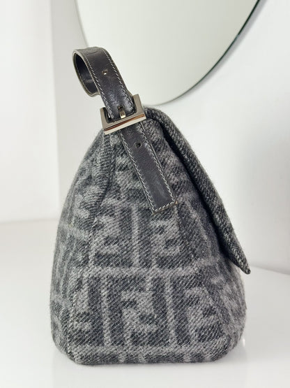 Fendi Vintage Wool Zucca Mamma Baguette Shoulder Bag