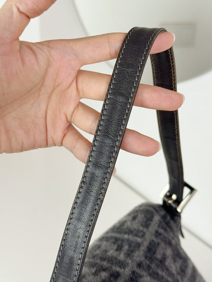 Fendi Vintage Wool Zucca Mamma Baguette Shoulder Bag