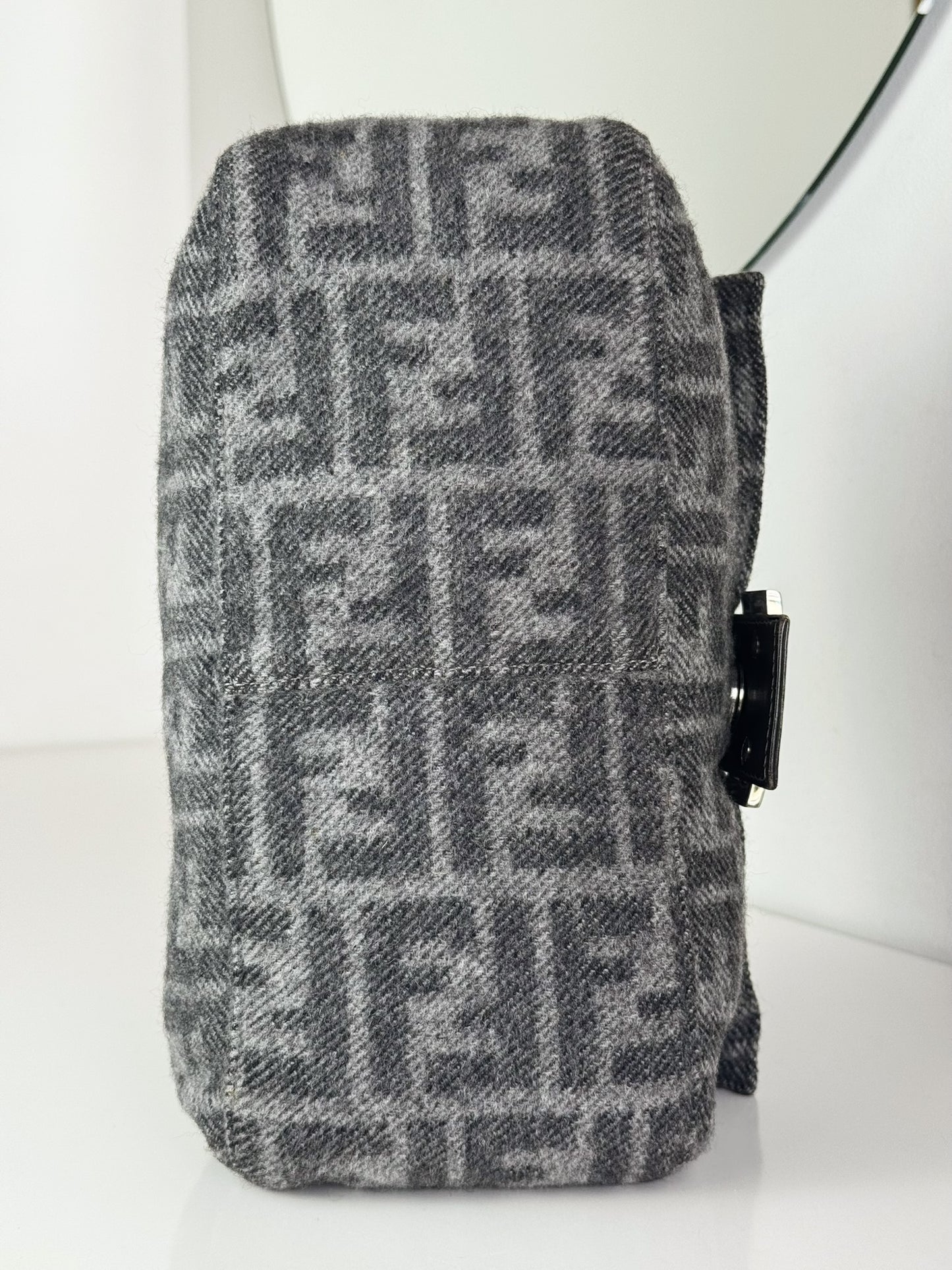 Fendi Vintage Wool Zucca Mamma Baguette Shoulder Bag