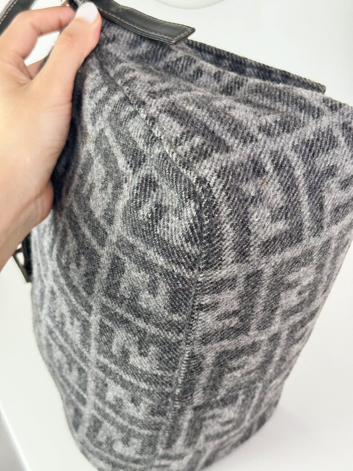 Fendi Vintage Wool Zucca Mamma Baguette Shoulder Bag