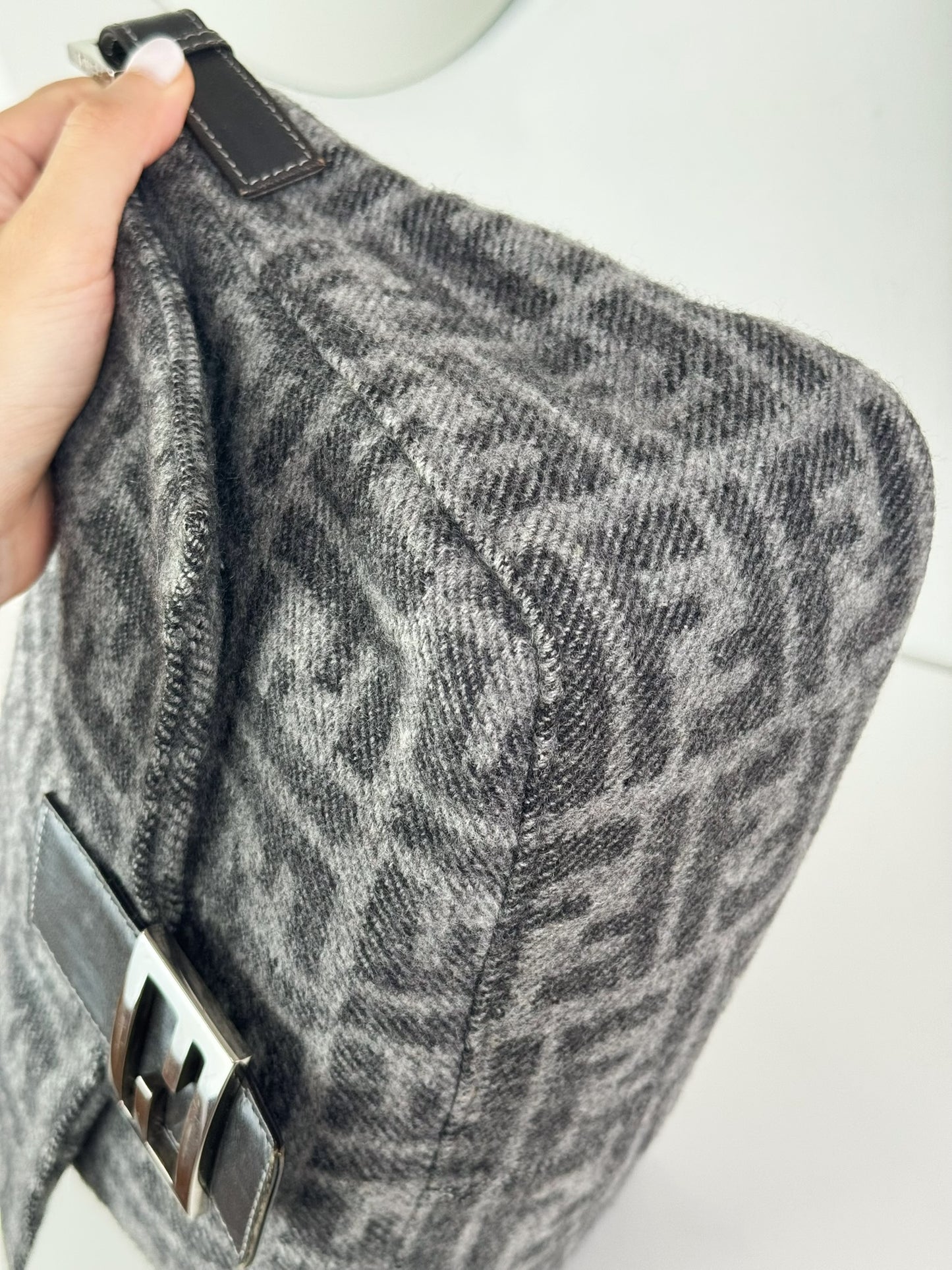 Fendi Vintage Wool Zucca Mamma Baguette Shoulder Bag