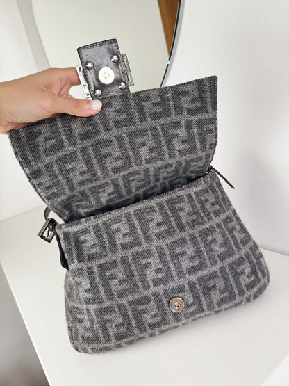 Fendi Vintage Wool Zucca Mamma Baguette Shoulder Bag