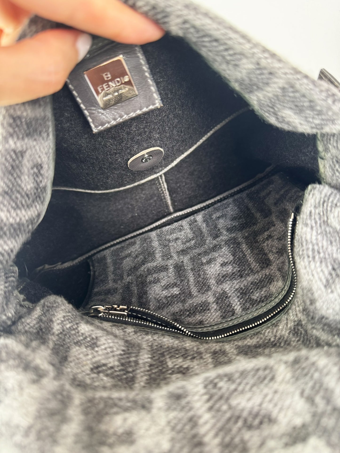 Fendi Vintage Wool Zucca Mamma Baguette Shoulder Bag