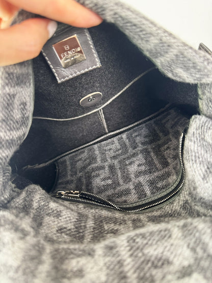 Fendi Vintage Wool Zucca Mamma Baguette Shoulder Bag