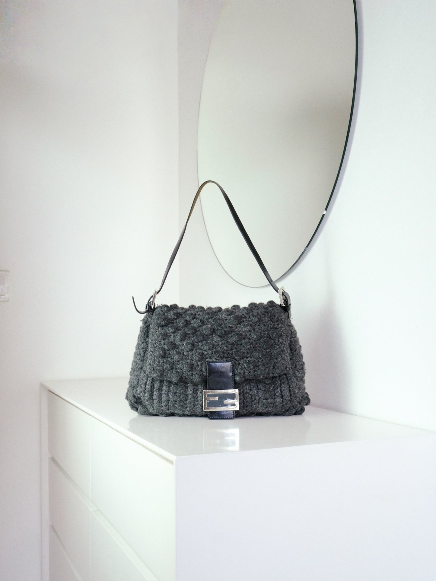 Fendi Vintage Knit Wool Mamma Baguette Shoulder Bag