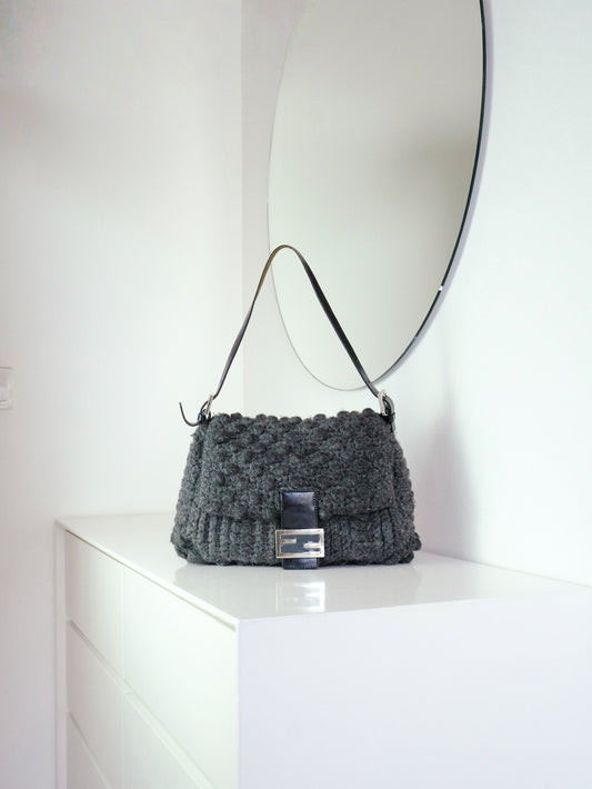 Fendi Vintage Knit Wool Mamma Baguette Shoulder Bag