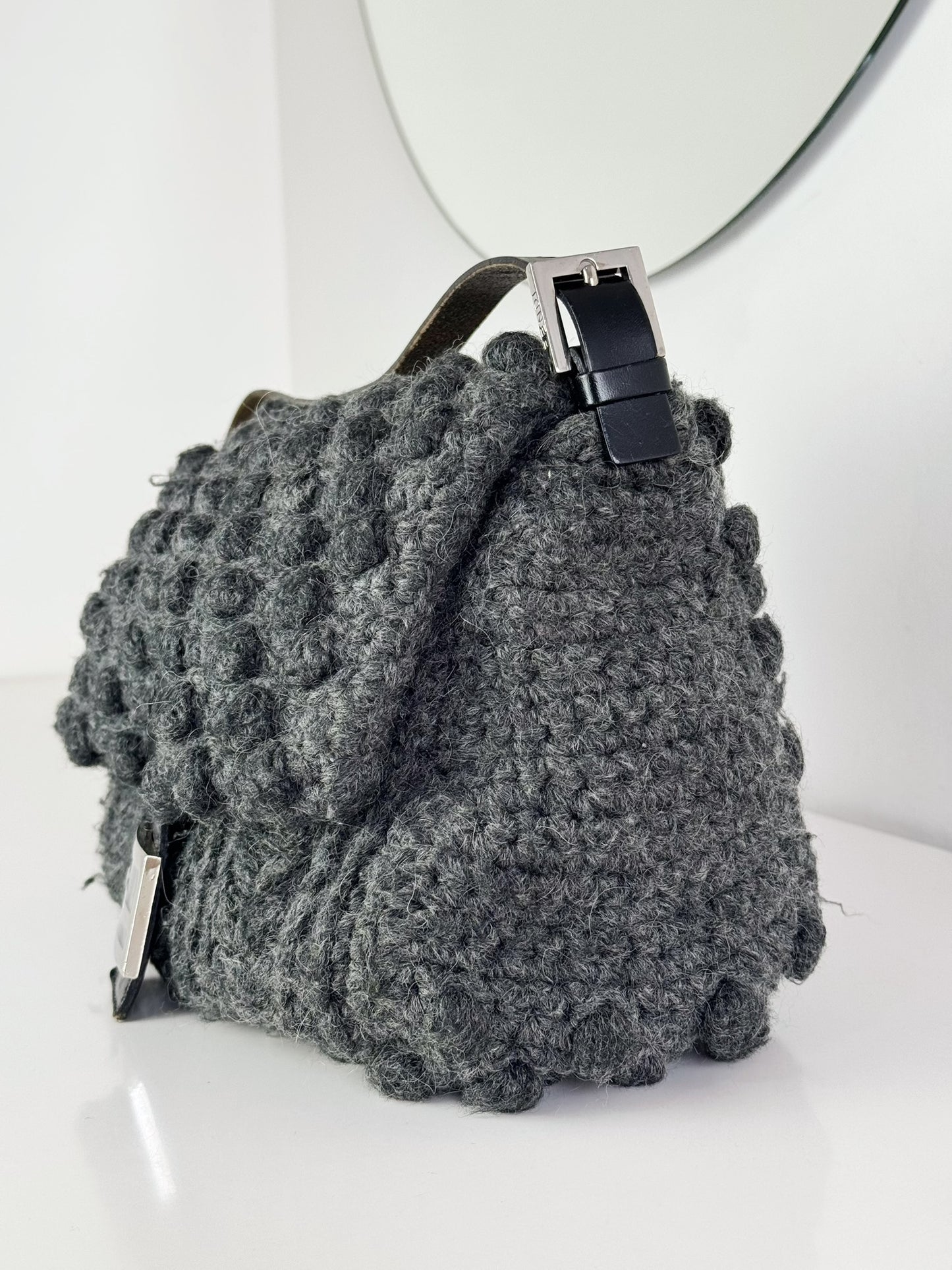 Fendi Vintage Knit Wool Mamma Baguette Shoulder Bag