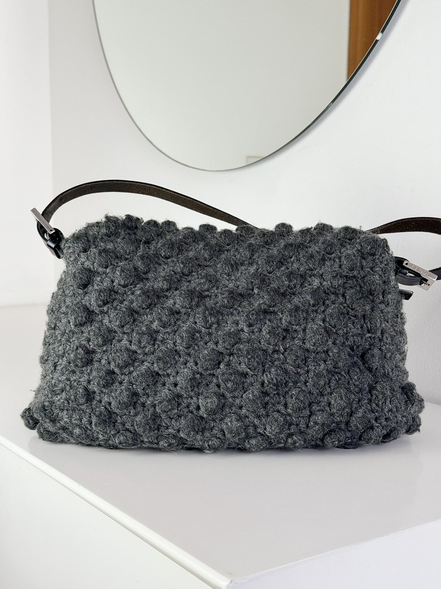 Fendi Vintage Knit Wool Mamma Baguette Shoulder Bag