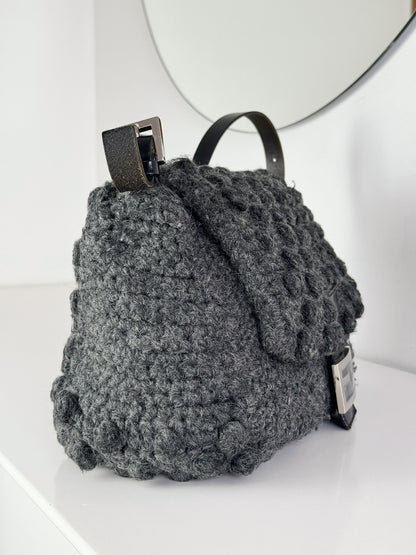 Fendi Vintage Knit Wool Mamma Baguette Shoulder Bag