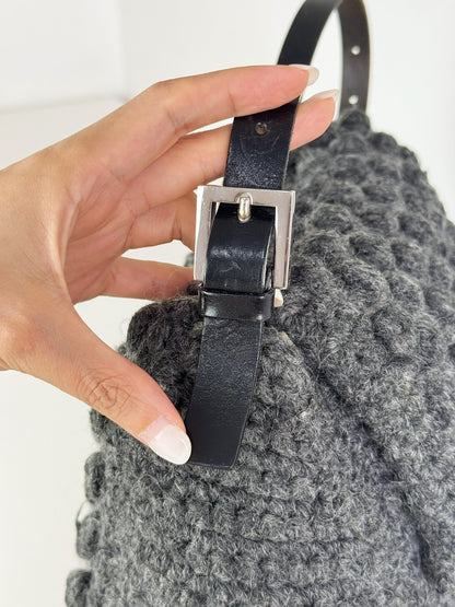 Fendi Vintage Knit Wool Mamma Baguette Shoulder Bag