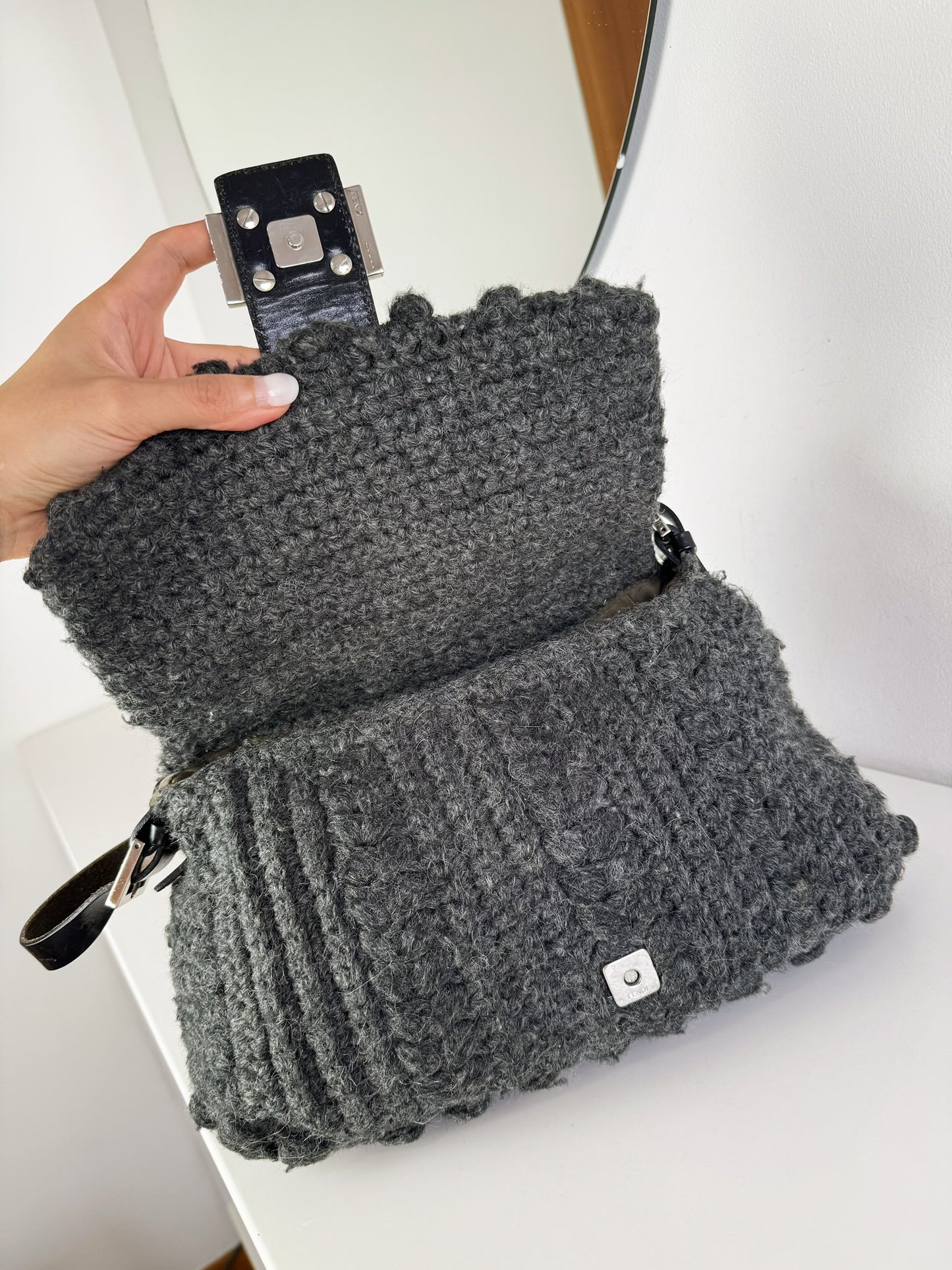 Fendi Vintage Knit Wool Mamma Baguette Shoulder Bag
