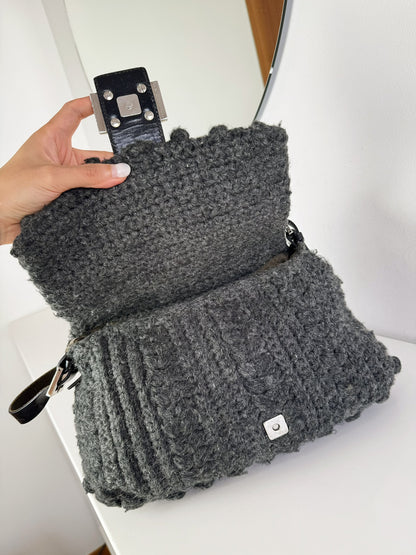 Fendi Vintage Knit Wool Mamma Baguette Shoulder Bag