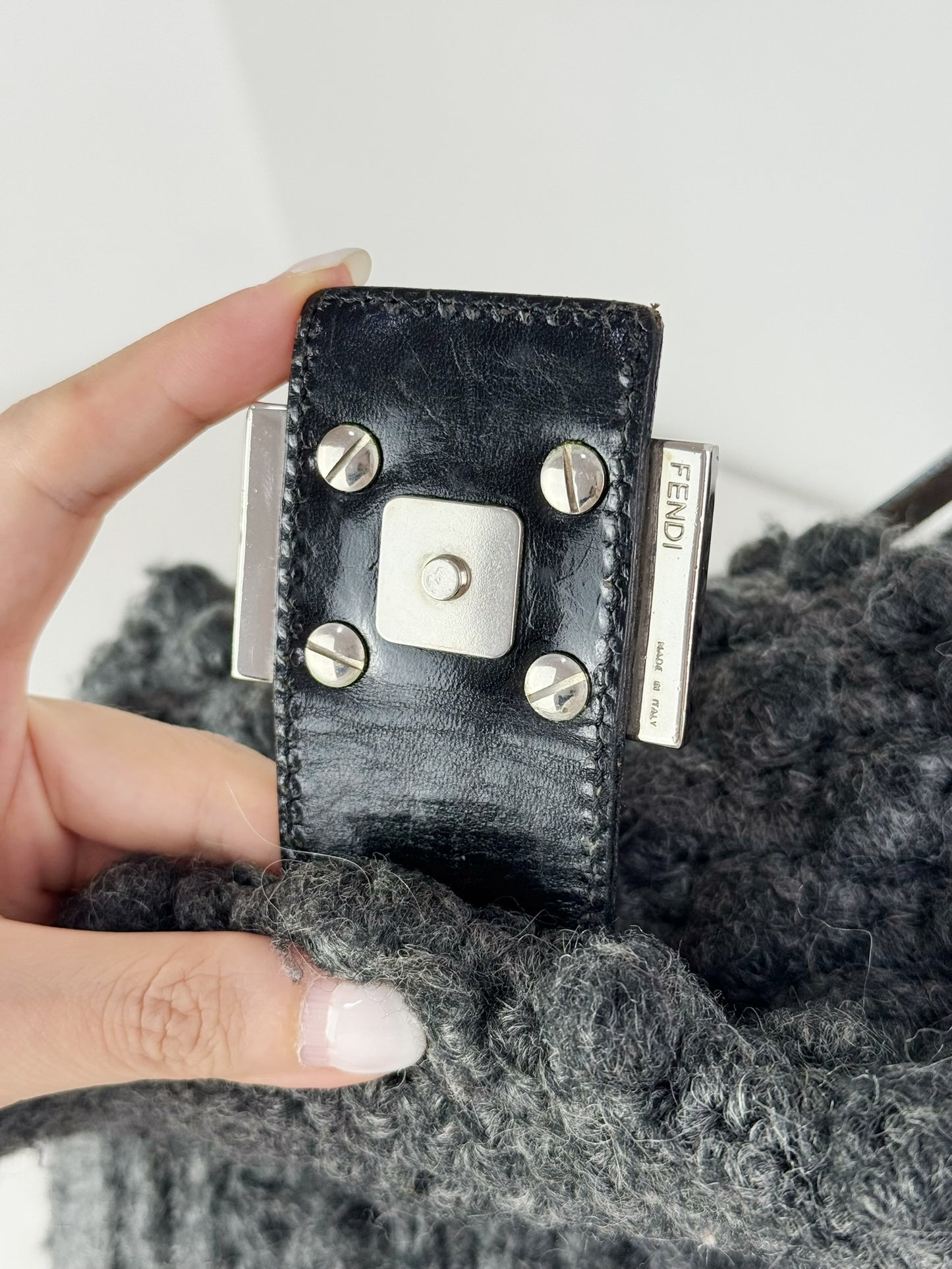 Fendi Vintage Knit Wool Mamma Baguette Shoulder Bag