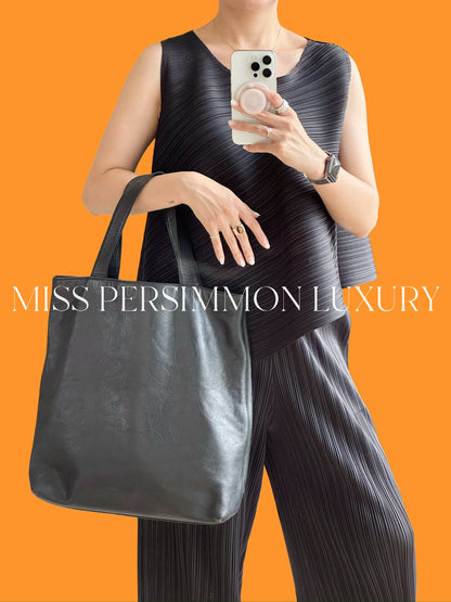 Chanel Vintage Black Leather Embossed CC Tote Shoulder Bag