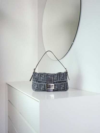 Fendi Vintage Zucca Wool Baguette Shoulder Bag