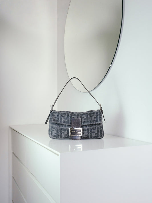 Fendi Vintage Zucca Wool Baguette Shoulder Bag