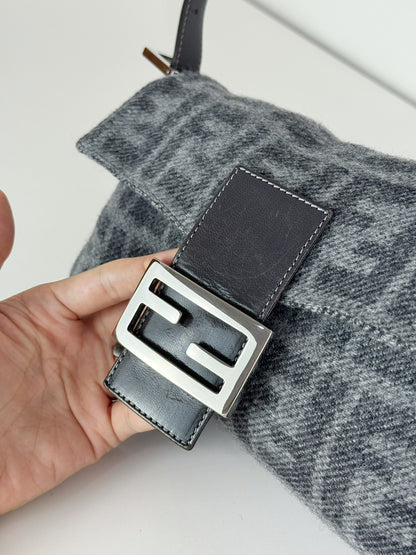 Fendi Vintage Zucca Wool Baguette Shoulder Bag