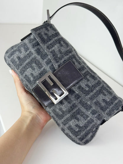 Fendi Vintage Zucca Wool Baguette Shoulder Bag