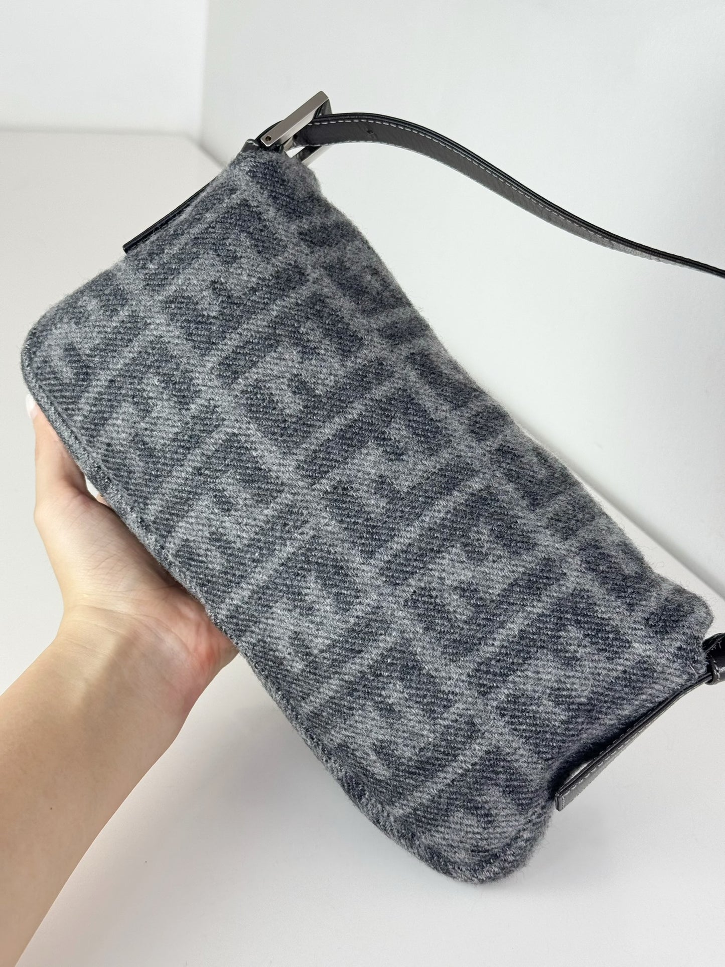 Fendi Vintage Zucca Wool Baguette Shoulder Bag