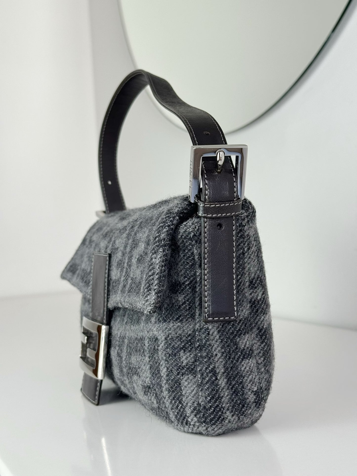 Fendi Vintage Zucca Wool Baguette Shoulder Bag
