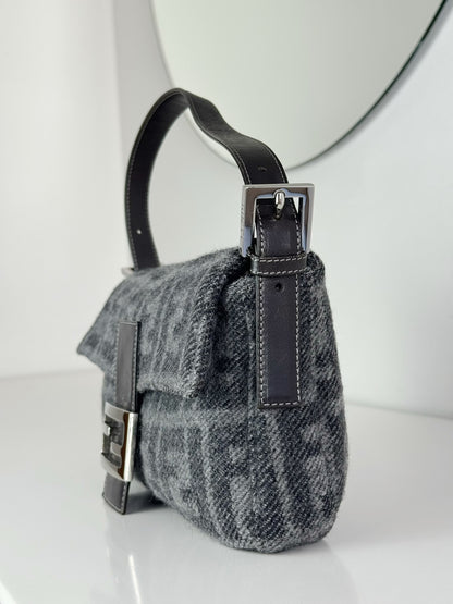 Fendi Vintage Zucca Wool Baguette Shoulder Bag
