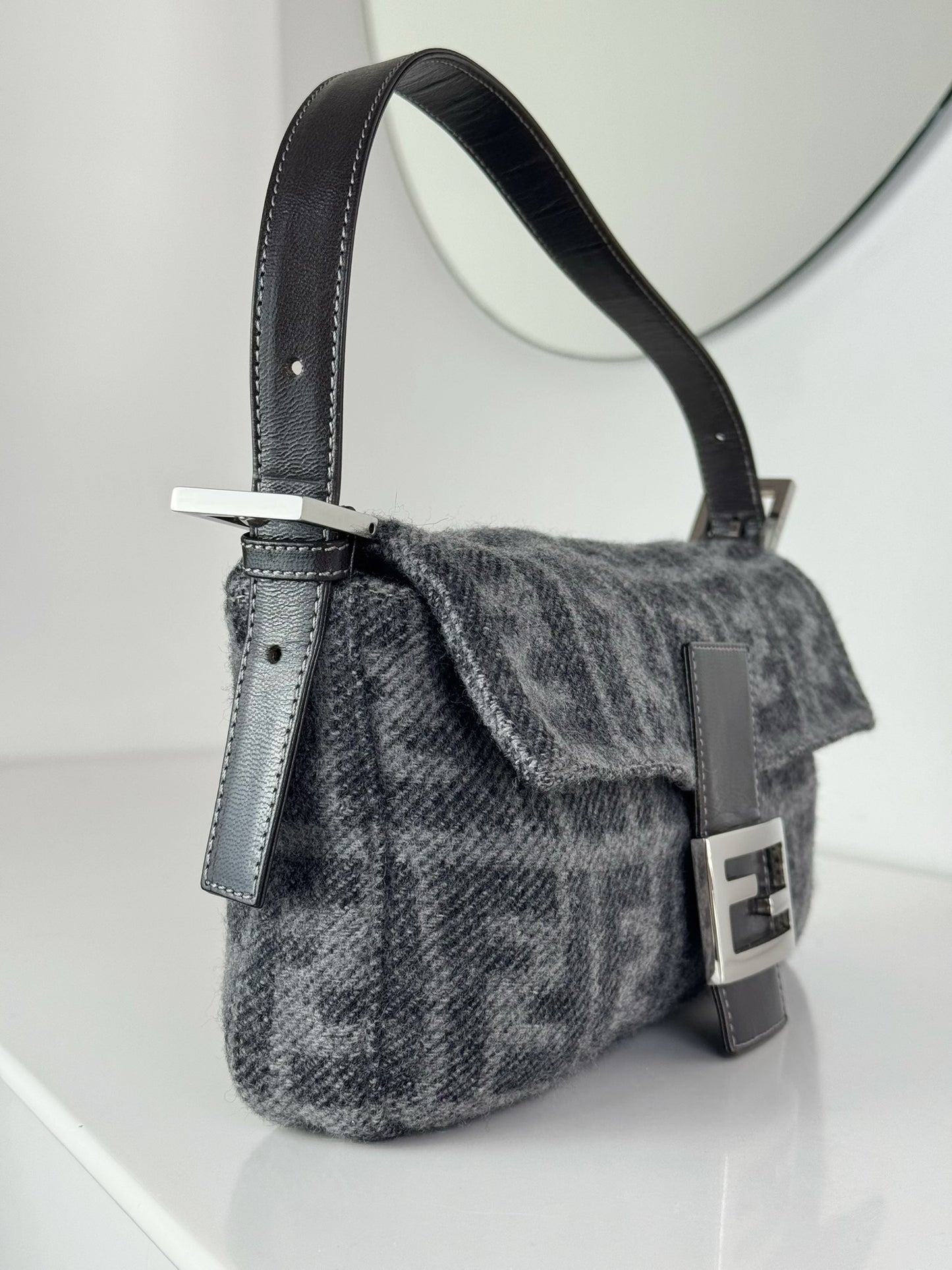 Fendi Vintage Zucca Wool Baguette Shoulder Bag
