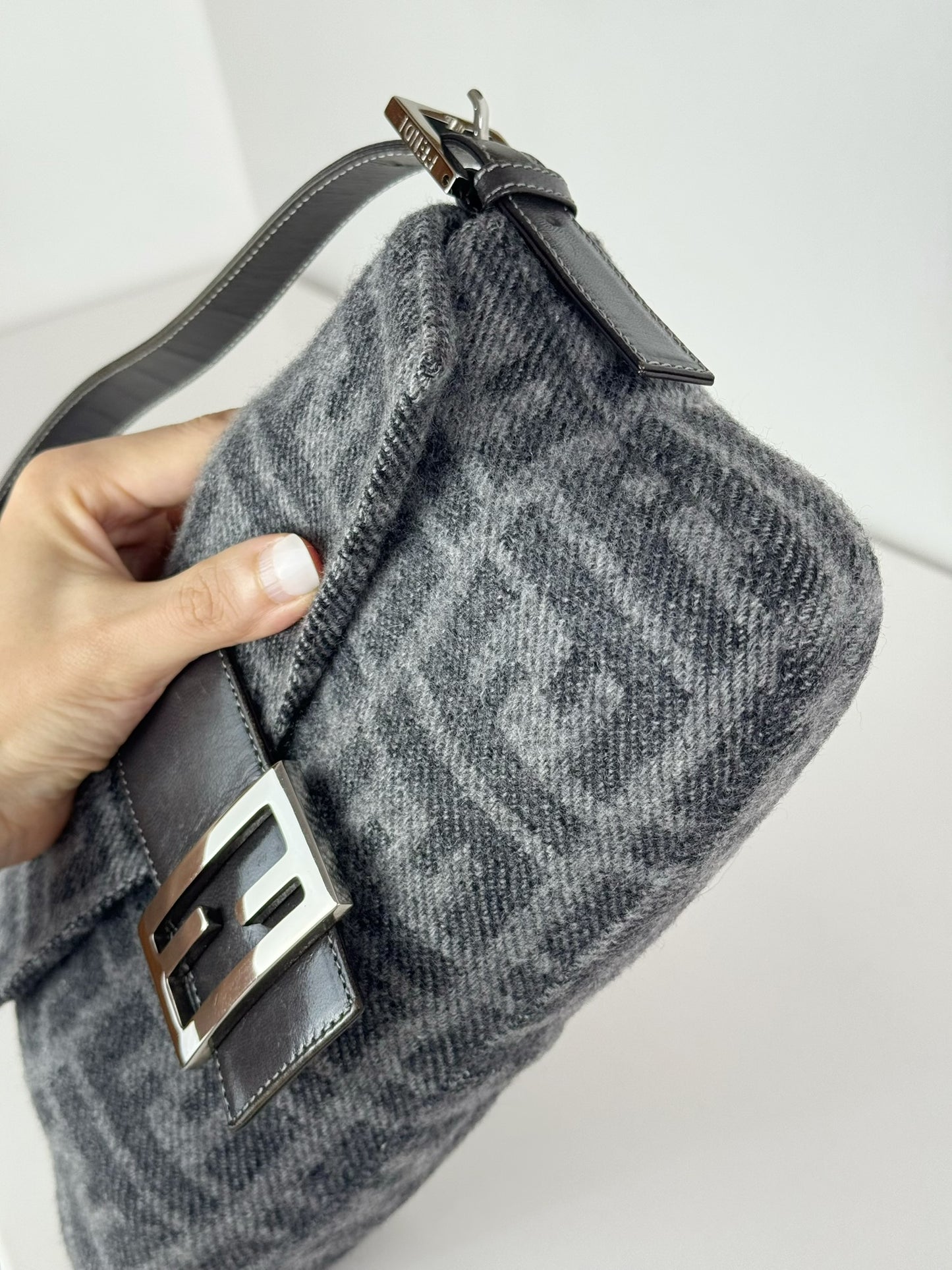 Fendi Vintage Zucca Wool Baguette Shoulder Bag