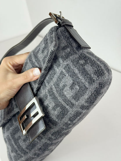 Fendi Vintage Zucca Wool Baguette Shoulder Bag