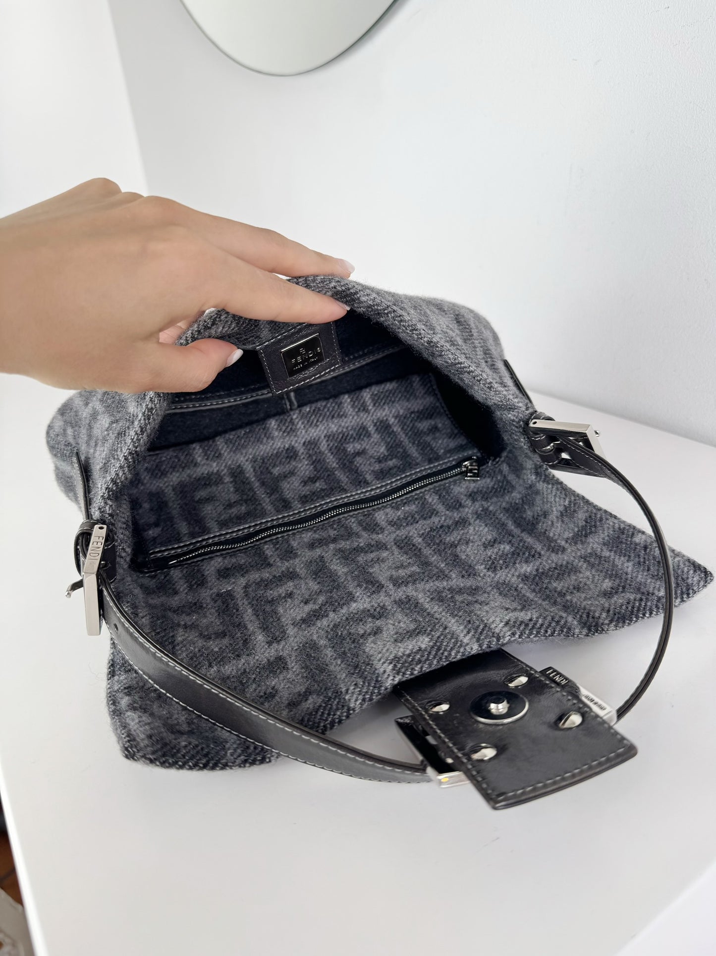 Fendi Vintage Zucca Wool Baguette Shoulder Bag
