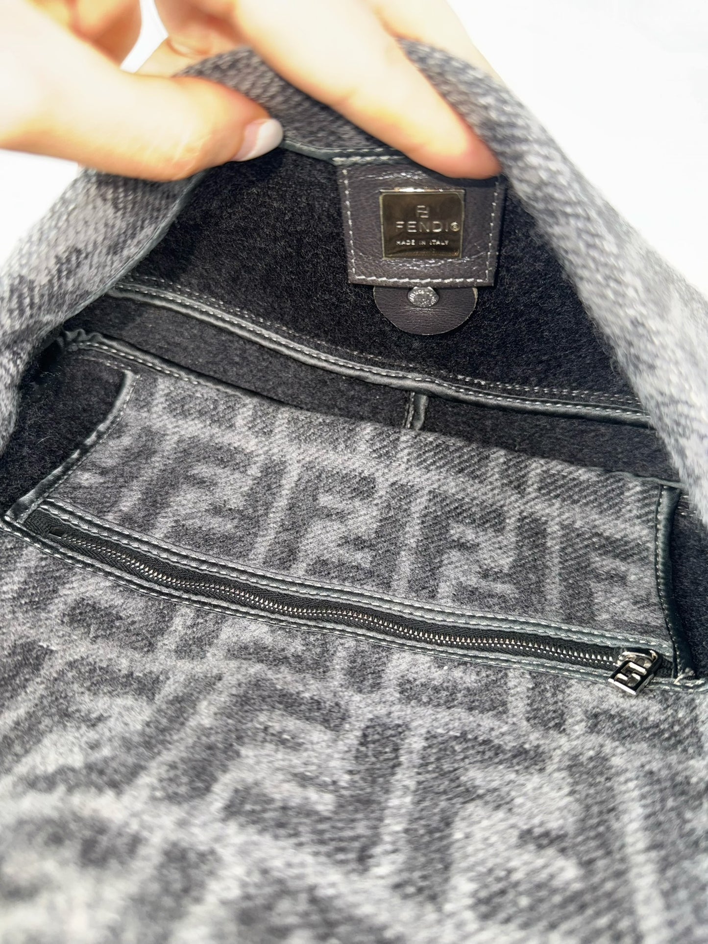 Fendi Vintage Zucca Wool Baguette Shoulder Bag