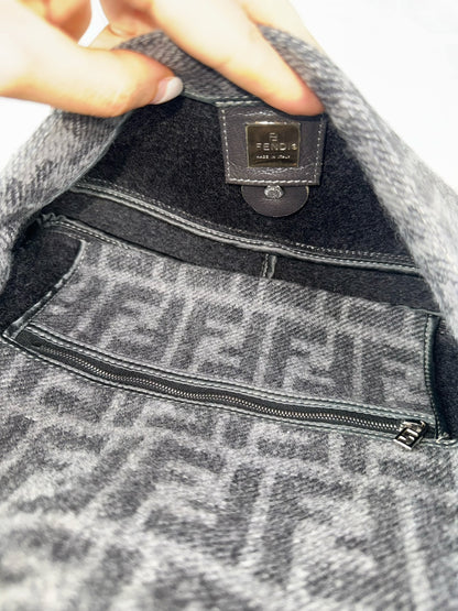 Fendi Vintage Zucca Wool Baguette Shoulder Bag