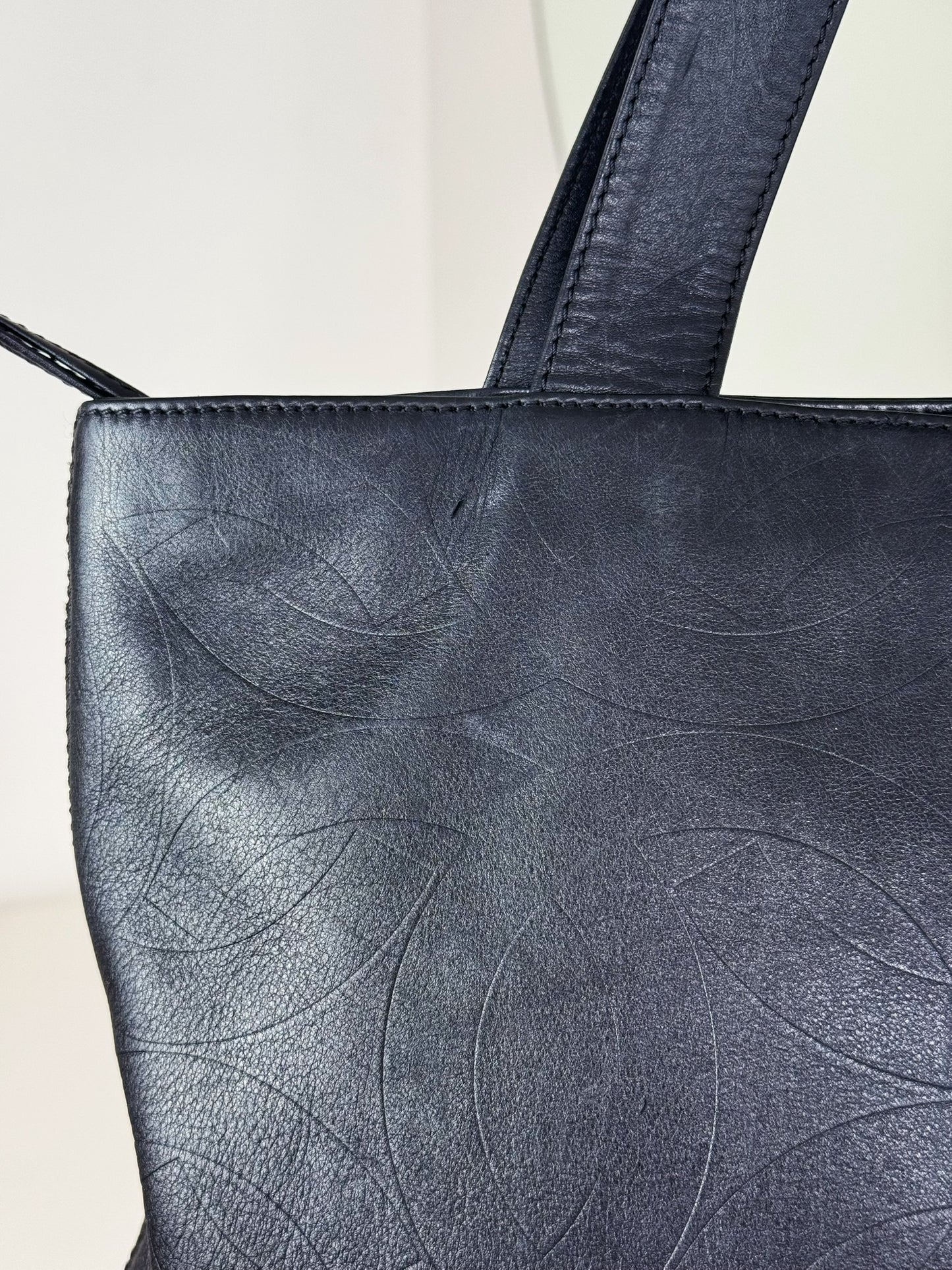 Chanel Vintage Black Leather Embossed CC Tote Shoulder Bag